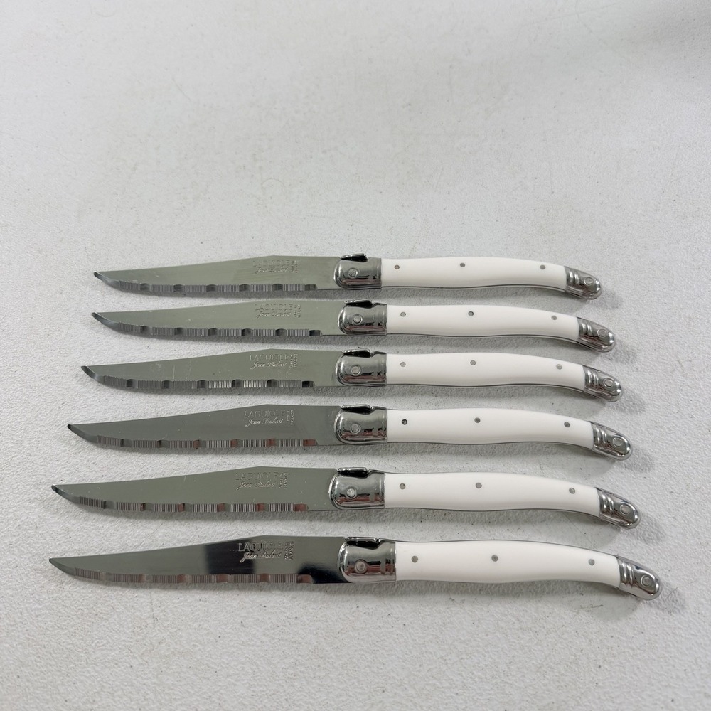 Jean Dubost Laguiole 6-piece Steak Knife Set White Handle Stainless Bee